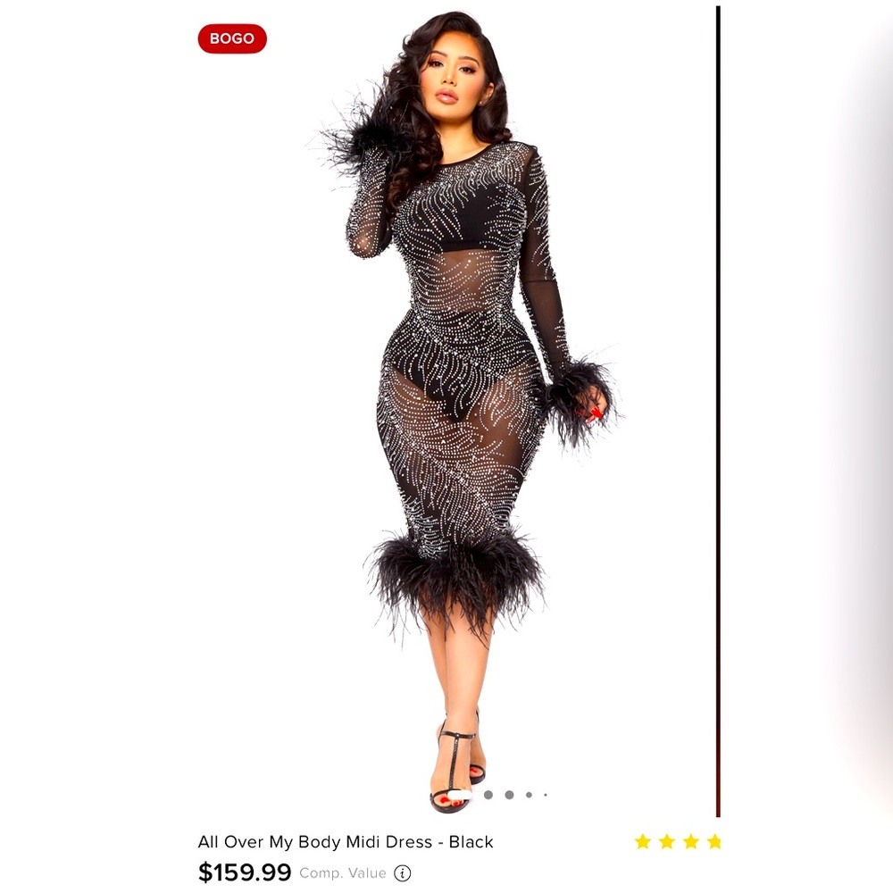Fashion Nova Black Sequin Embellished Bodycon Midi Dress